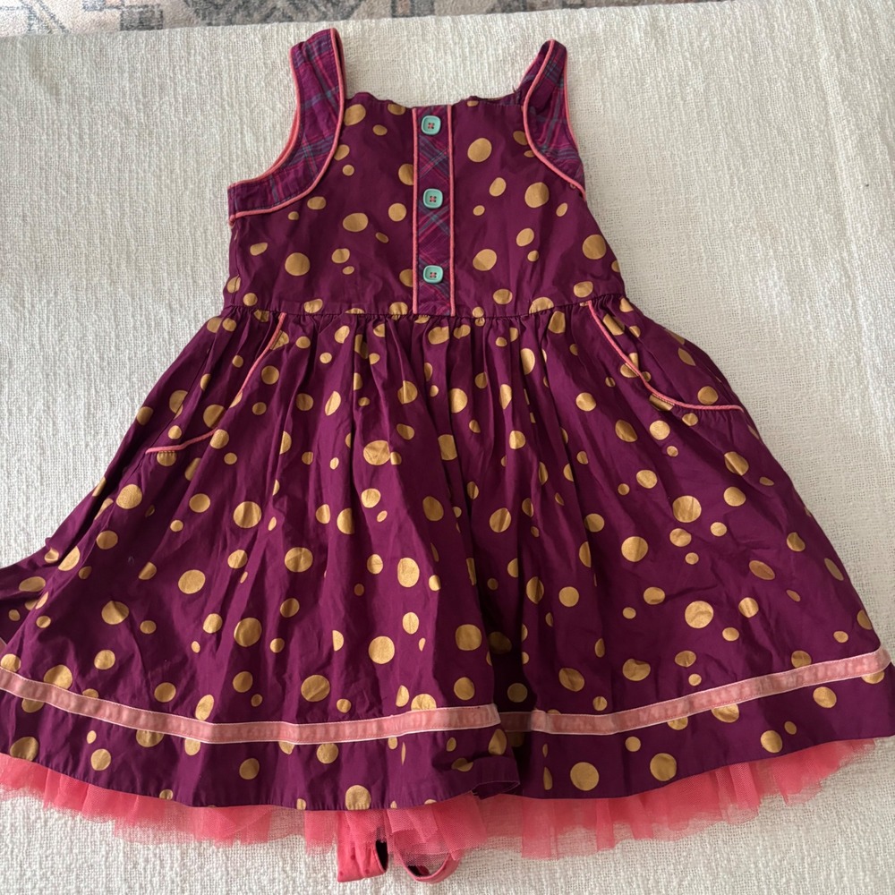 Matilda Jane Girls Purple Gold Polka Dot Tulle Hem Dress Size 6